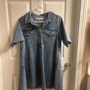 Casual Blue Denim Shirt Dress